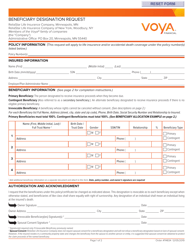 &quot;Voya Life Insurance Beneficiary Designation Form&quot; - New Hampshire