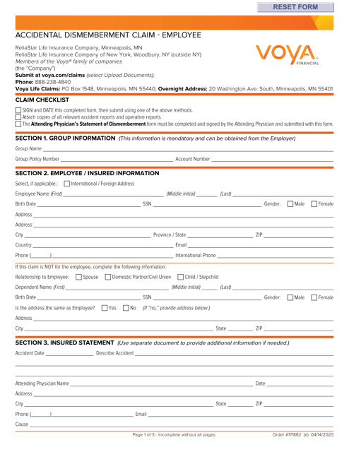 Voya Life Insurance Employee Accidental Dismemberment Claim - New Hampshire Download Pdf