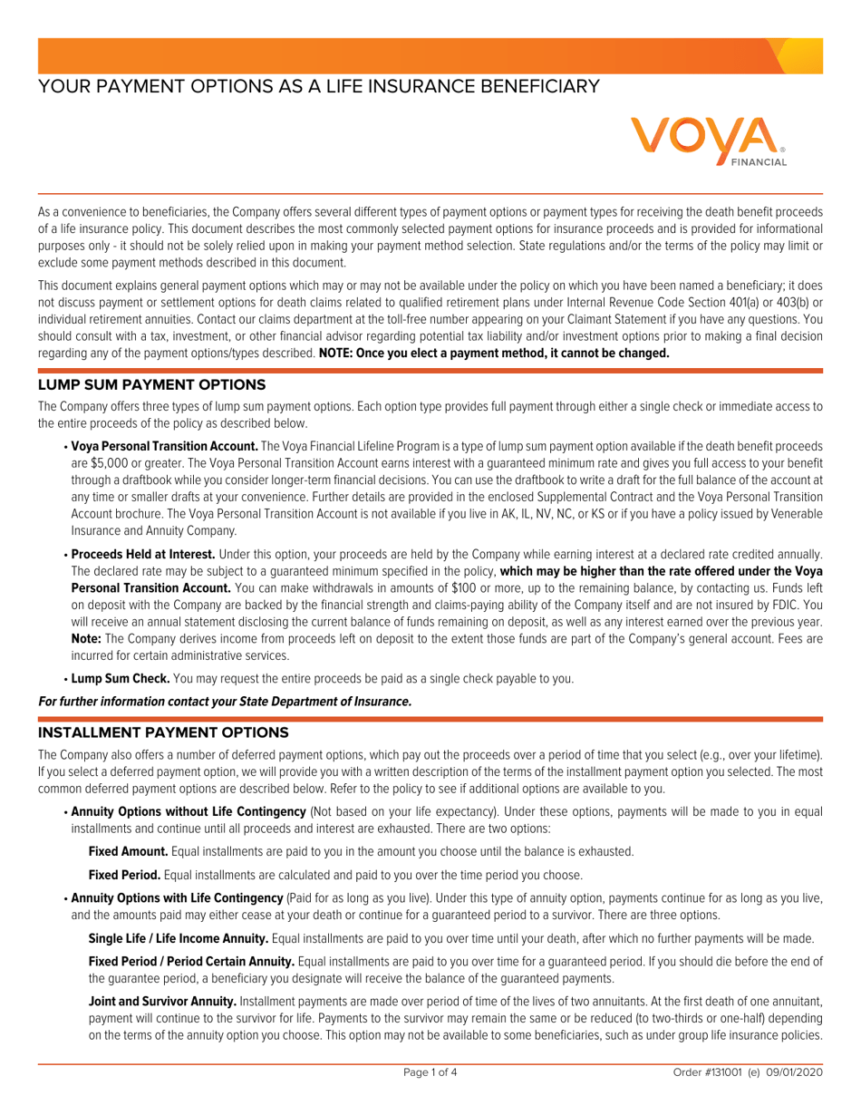Proof of Death - Claimants Statement - Voya Life Insurance - New Hampshire, Page 1