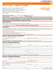 Proof of Death - Claimant&#039;s Statement - Voya Life Insurance - New Hampshire, Page 3