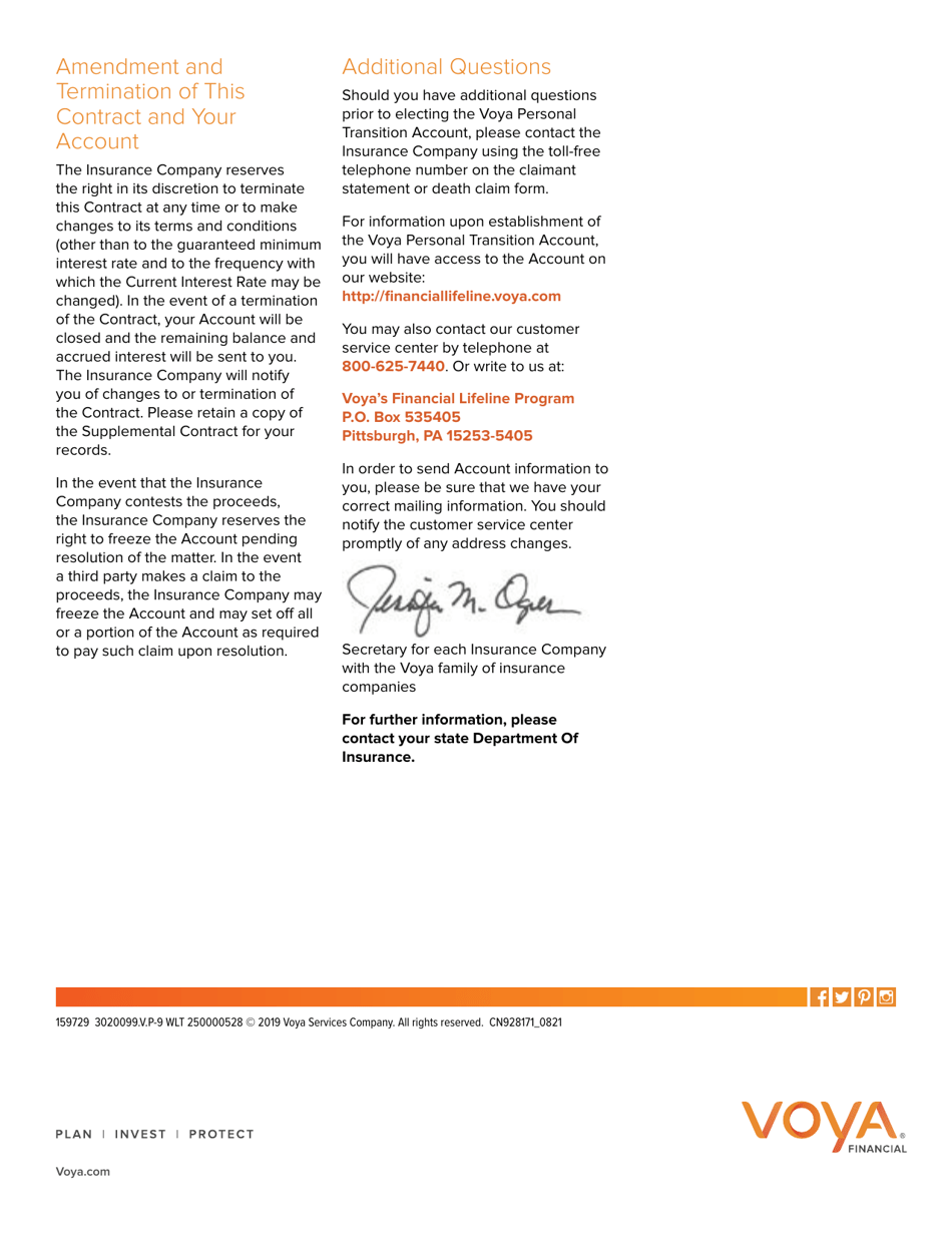 Proof of Death - Claimants Statement - Voya Life Insurance - New Hampshire, Page 9