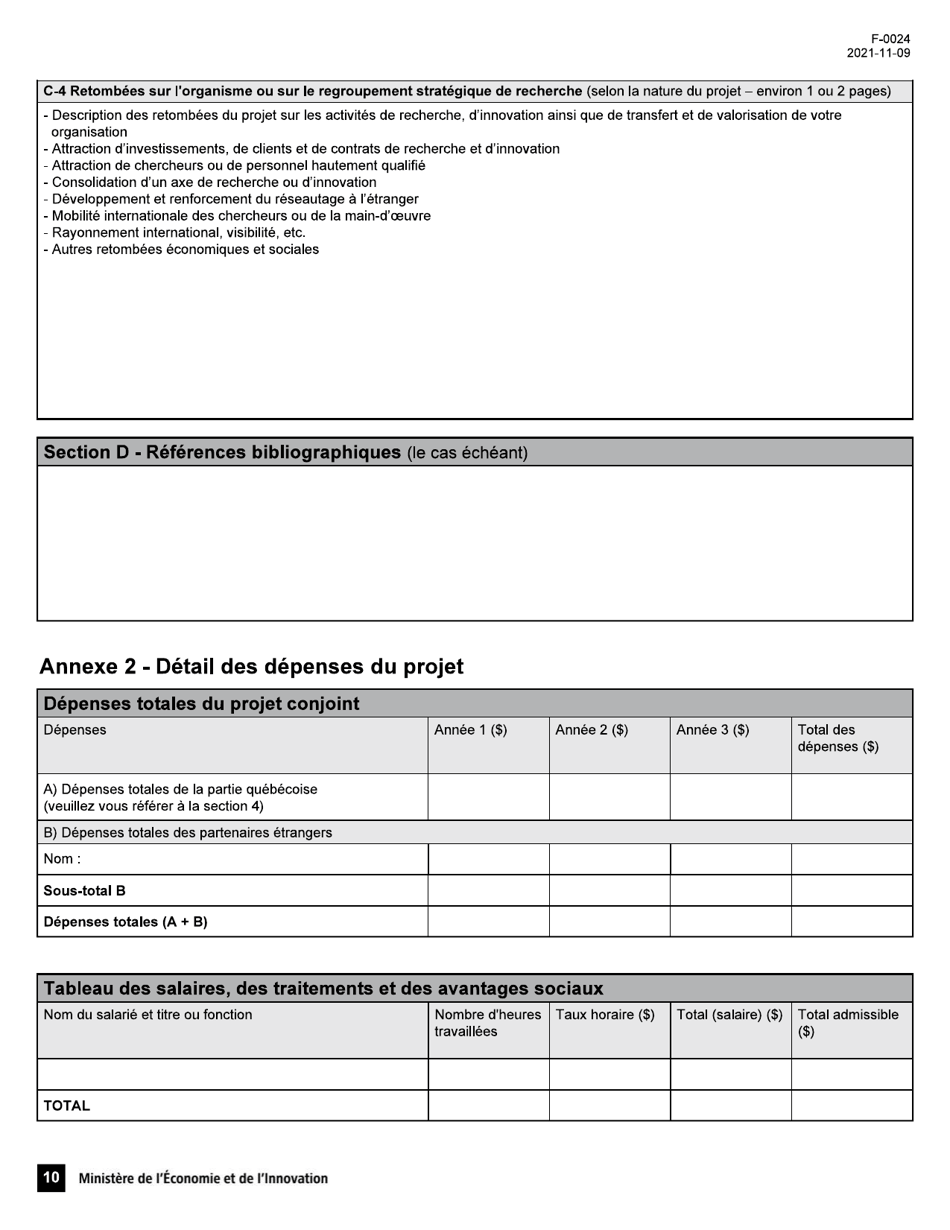 Form F-0024 Demande Daide Financiere - Pso-International - Quebec, Canada, Page 10