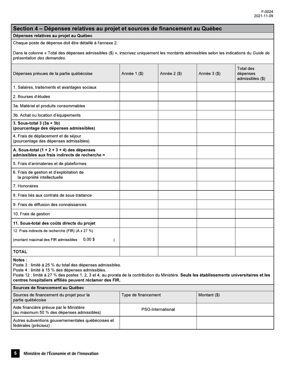 Form F-0024 Demande Daide Financiere - Pso-International - Quebec, Canada, Page 5