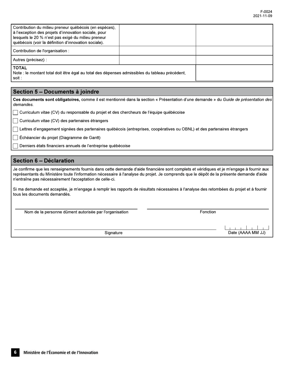 Form F-0024 Demande Daide Financiere - Pso-International - Quebec, Canada, Page 6
