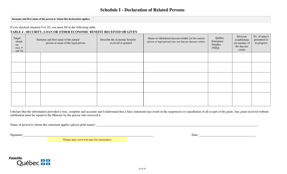 Schedule I Declaration of Related Persons - Quebec, Canada, Page 4