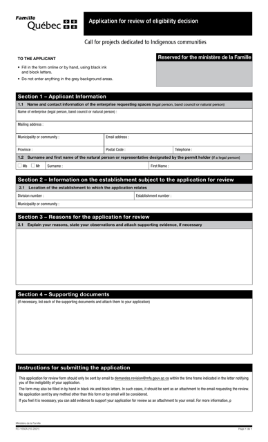 Form FO-1550A Application for Review of Eligibility Decision - Quebec, Canada