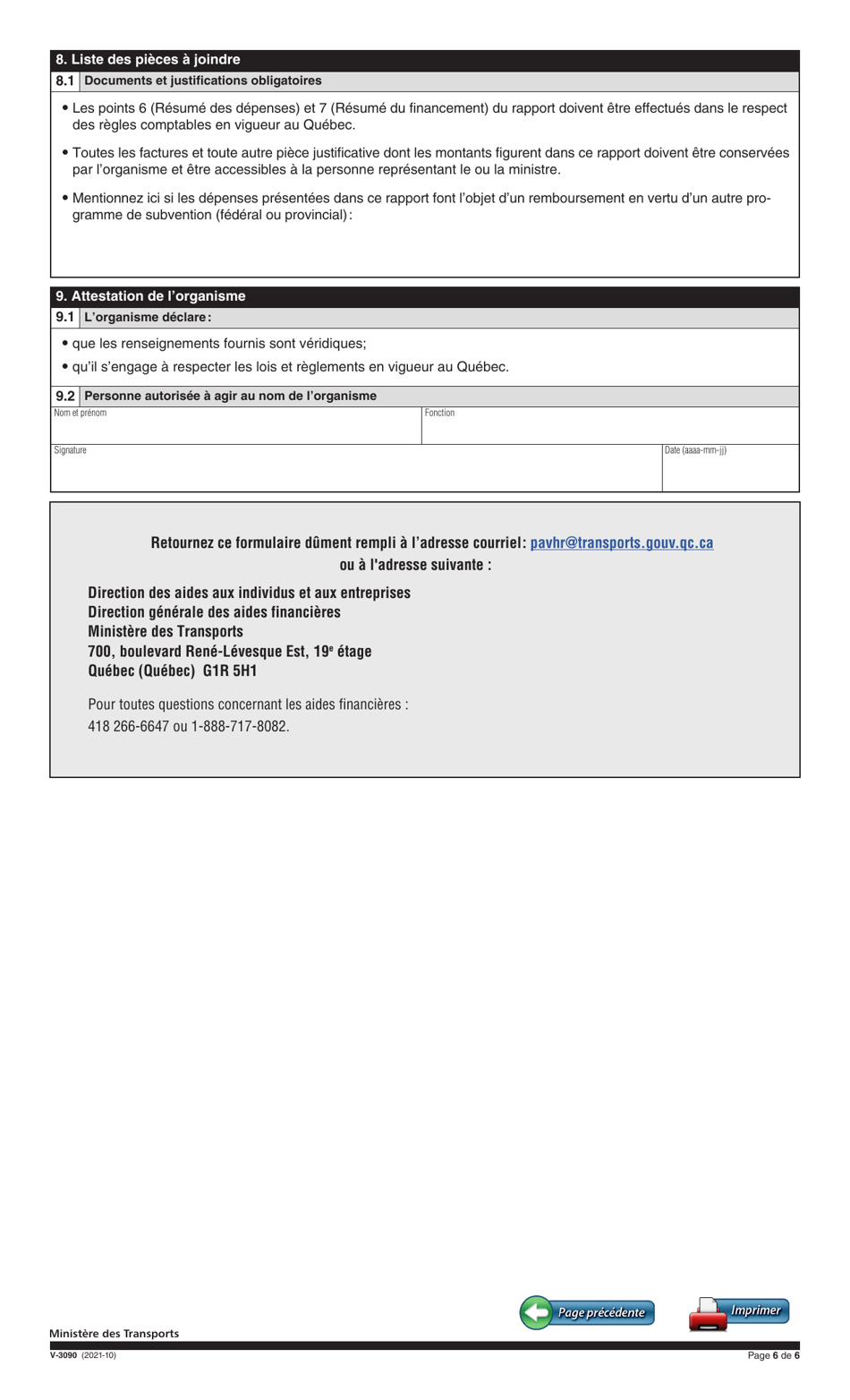 Forme V-3090 Volet 1 Rapport Final - Infrastructures Et Securite - Quebec, Canada (French), Page 6