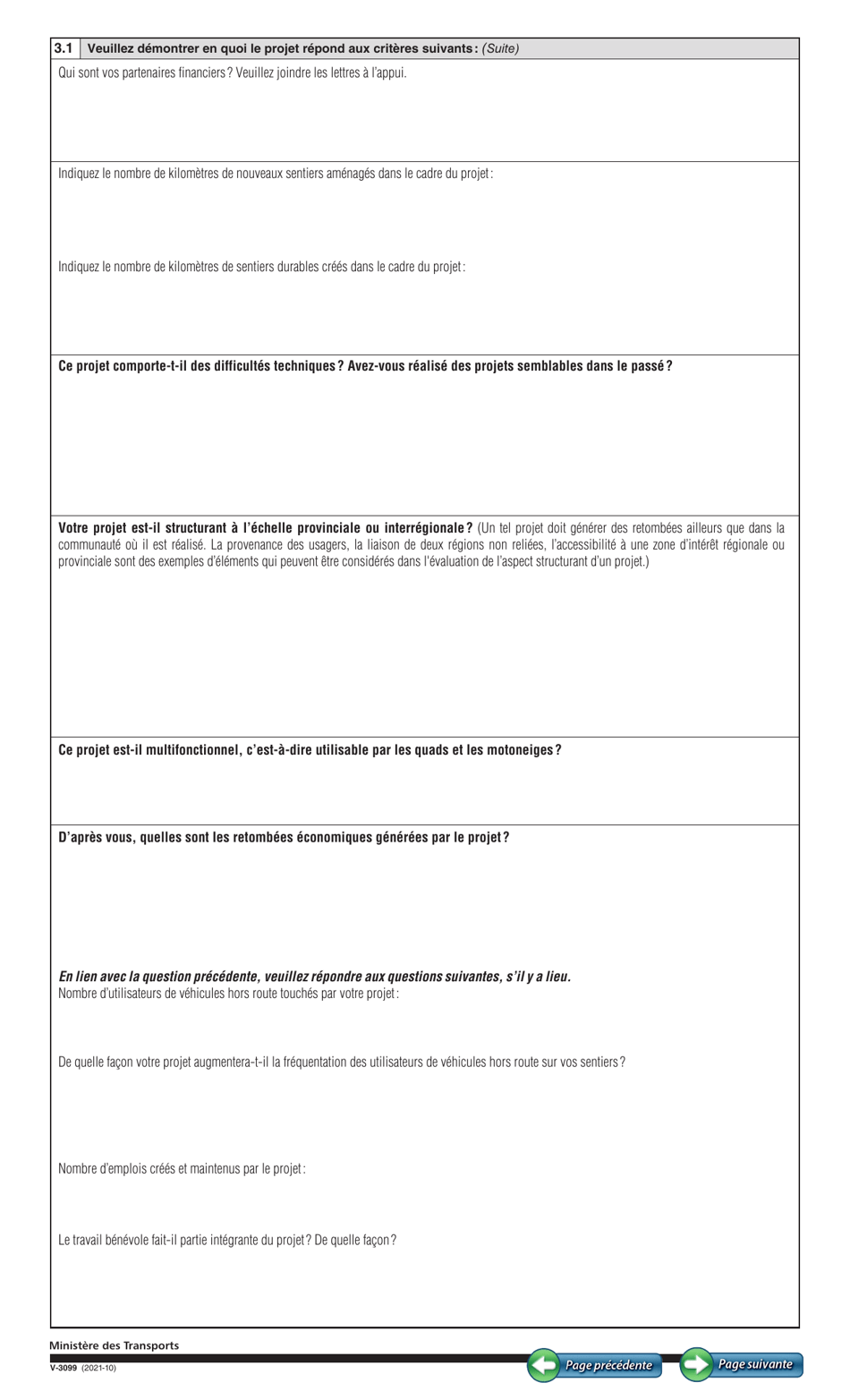Forme V-3099 Volet 1 Demande Daide Financiere - Infrastructures Et Securite - Programme Daide Financiere Aux Vehicules Hors Route - Quebec, Canada (French), Page 3