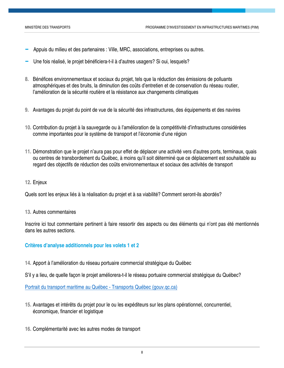 Annexe - Description Du Projet - Programme Dinvestissement En Infrastructures Maritimes (Piim) - Quebec, Canada (French), Page 9