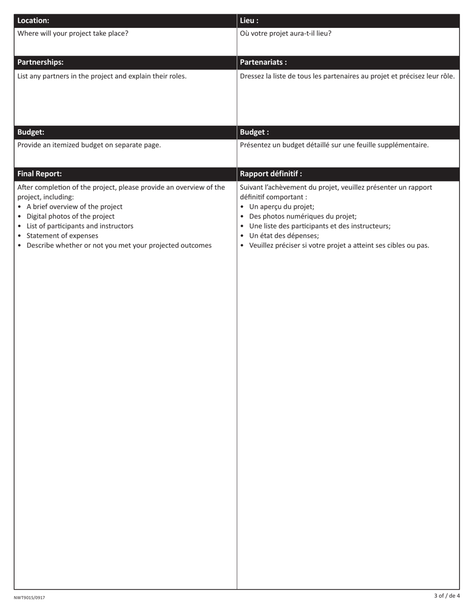 Form NWT9015 Take a Kid Trapping Proposal for Funding Application Form - Northwest Territories, Canada (English / French), Page 3