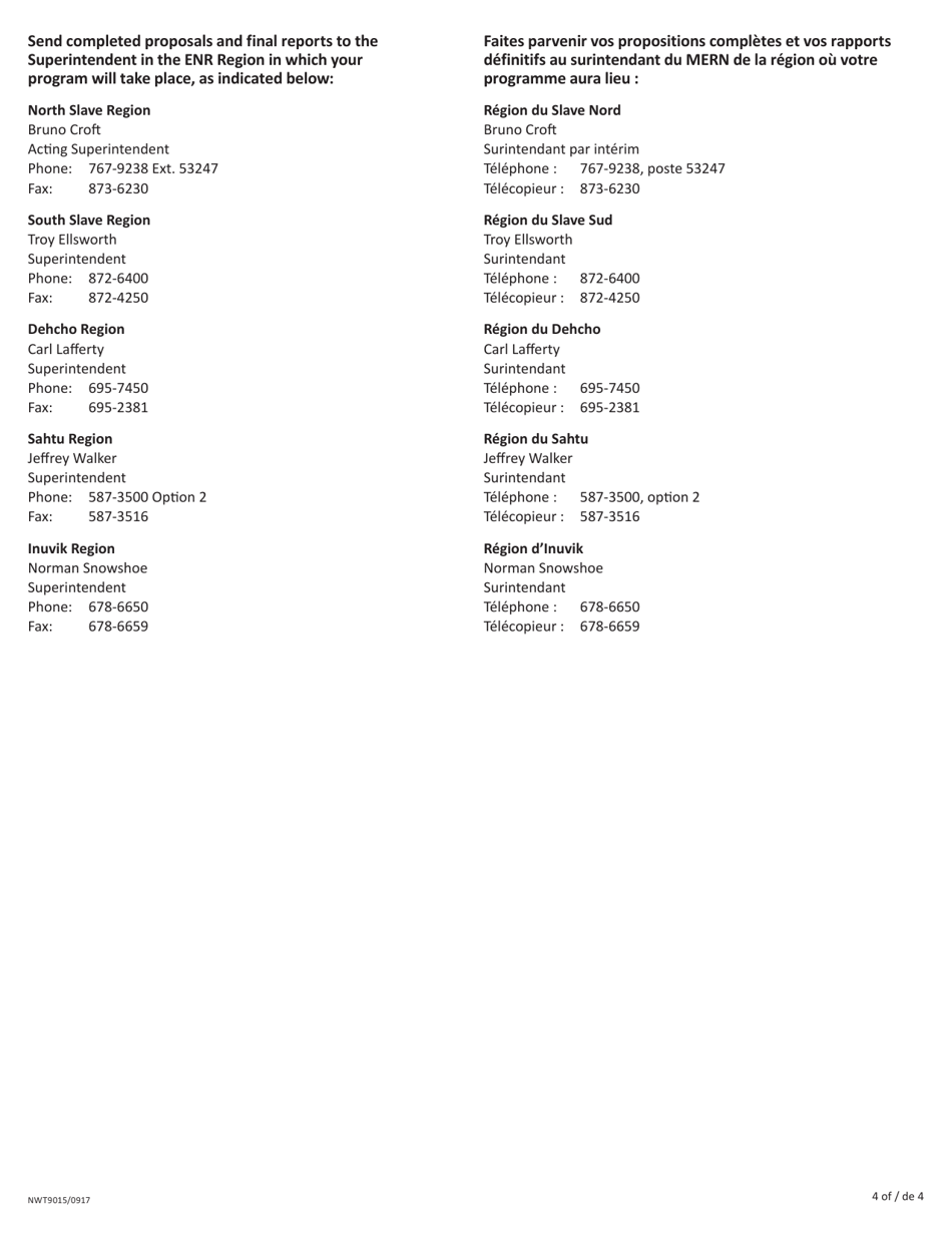 Form NWT9015 Take a Kid Trapping Proposal for Funding Application Form - Northwest Territories, Canada (English / French), Page 4