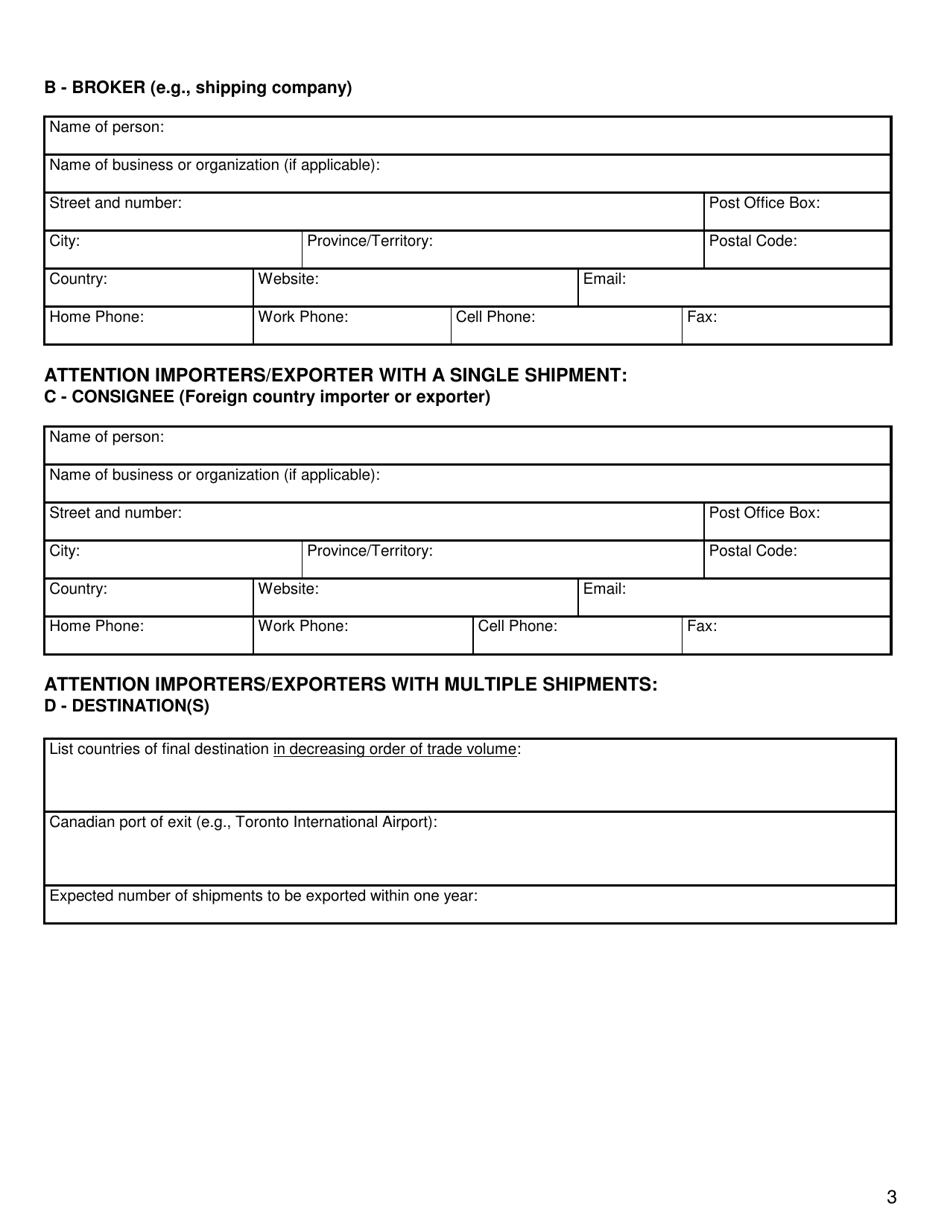 CITES Form A1 Application for a Permit to Import, Export, or Re-export Live Animals or Animal Parts or Products - Canada, Page 3