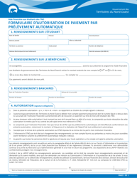 Document preview: Forme NWT9005 Formulaire D'autorisation De Paiement Par Prelevement Automatique - Northwest Territories, Canada (French)