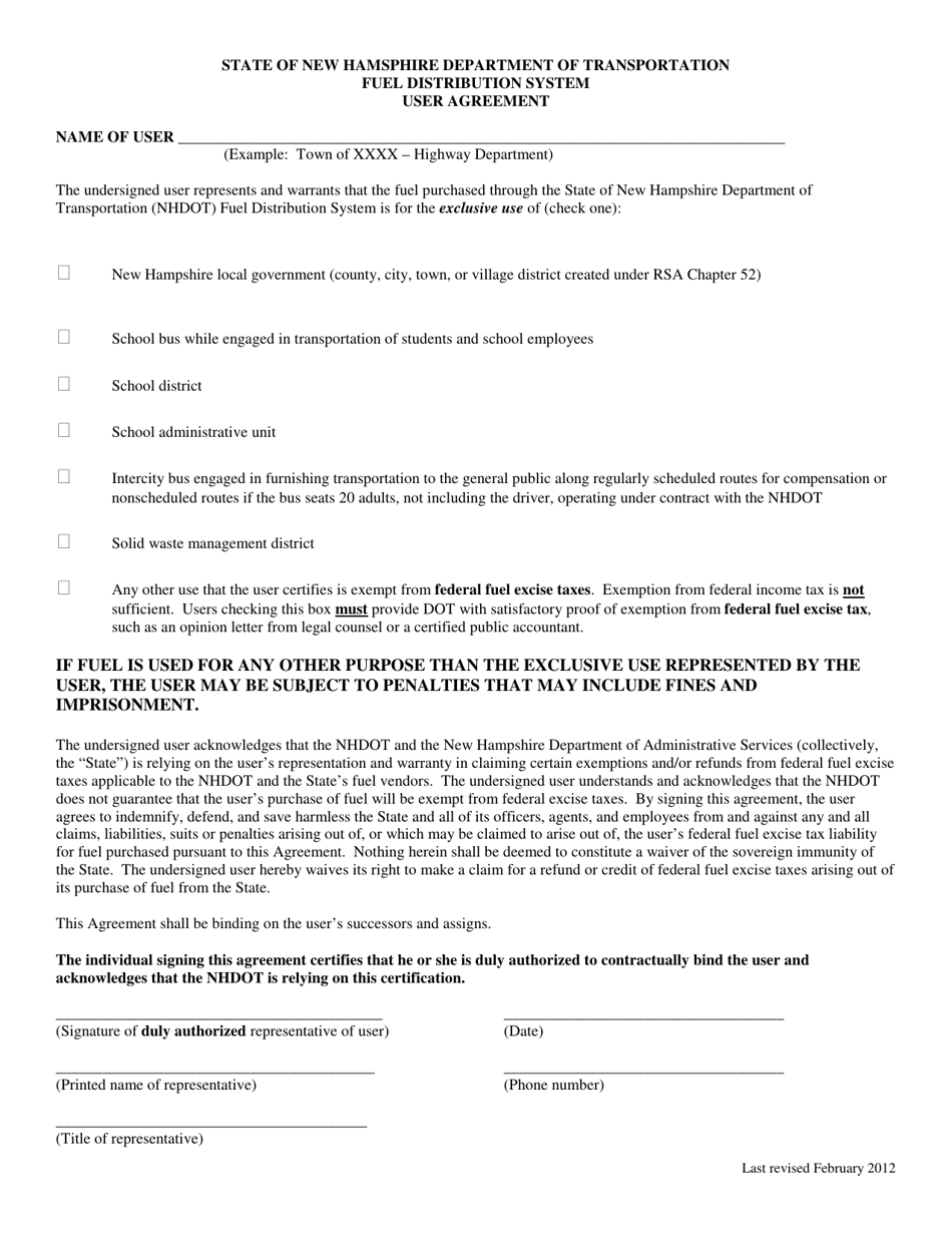 User Agreement - New Hampshire, Page 1