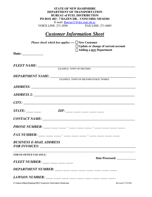 Customer Information Sheet - New Hampshire Download Pdf