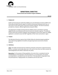&quot;Ministerial Directive - Funeral, Burial and Cremation Program Guidelines&quot; - Northwest Territories, Canada