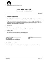 Ministerial Directive - Funeral, Burial and Cremation Program Guidelines - Northwest Territories, Canada, Page 2