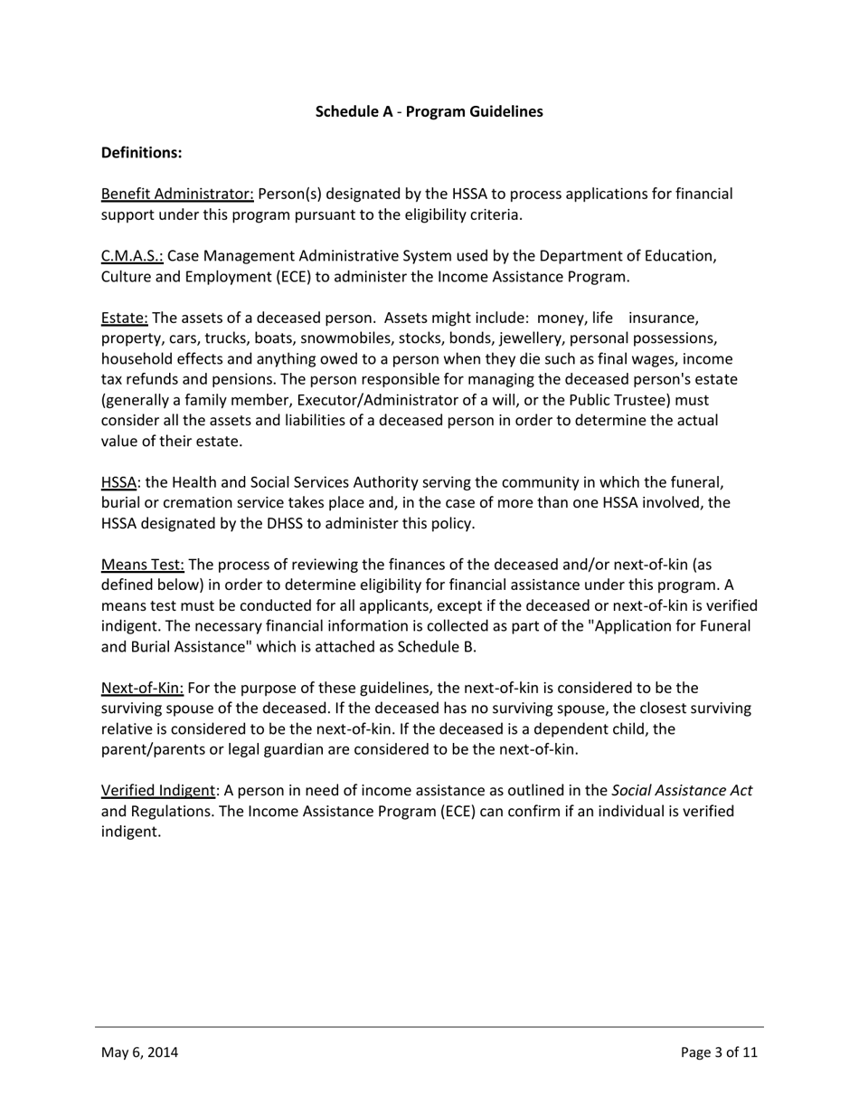 Ministerial Directive - Funeral, Burial and Cremation Program Guidelines - Northwest Territories, Canada, Page 3