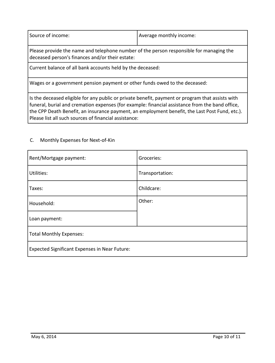 Ministerial Directive - Funeral, Burial and Cremation Program Guidelines - Northwest Territories, Canada, Page 9
