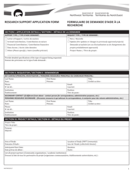 Form NWT8929 &quot;Research Support Application Form&quot; - Northwest Territories, Canada (English/French)