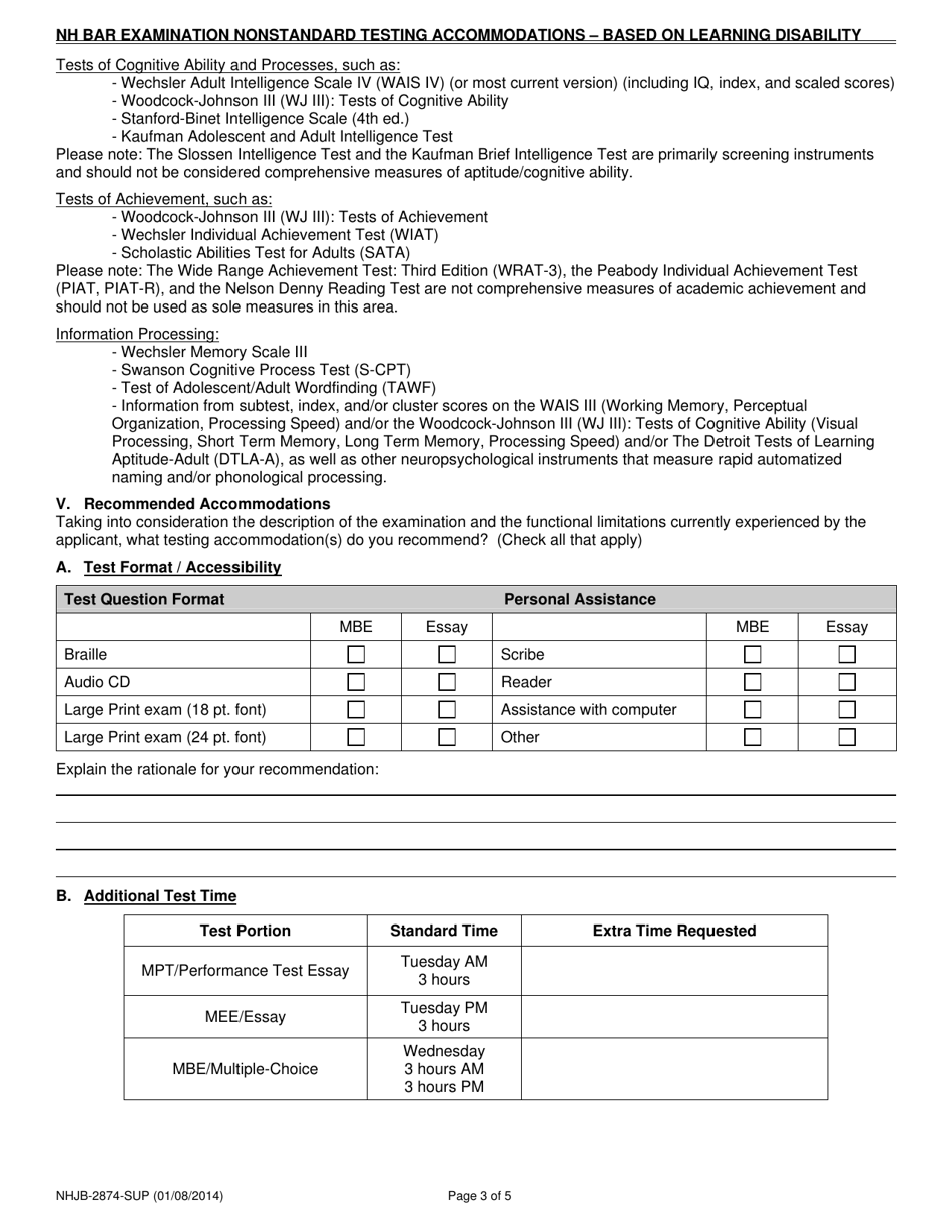 Form B-LD (NHJB-2874-SUP) New Hampshire Bar Examination Nonstandard Testing Accommodations - New Hampshire, Page 3