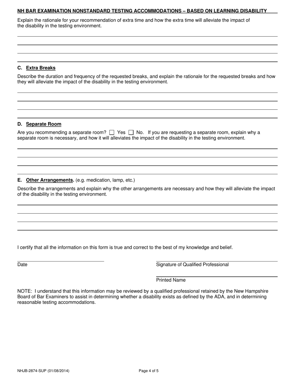 Form B-LD (NHJB-2874-SUP) New Hampshire Bar Examination Nonstandard Testing Accommodations - New Hampshire, Page 4
