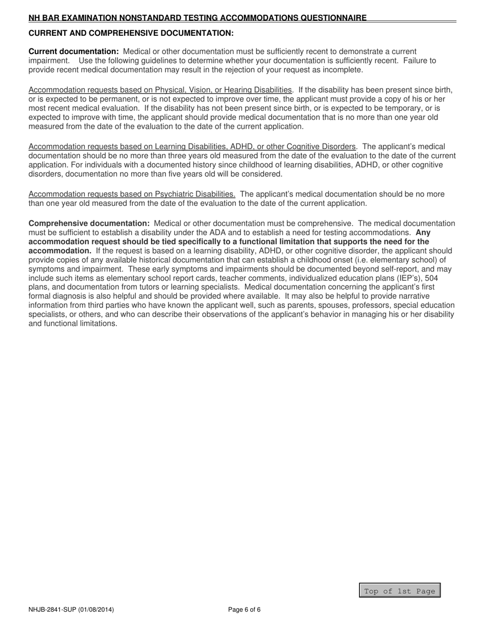 Form A (NHJB-2841-SUP) New Hampshire Bar Examination Nonstandard Testing Accommodations Questionnaire - New Hampshire, Page 6