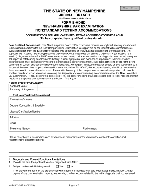 Form B-ADHD (NHJB-2873-SUP) New Hampshire Bar Examination Nonstandard Testing Accommodations - New Hampshire