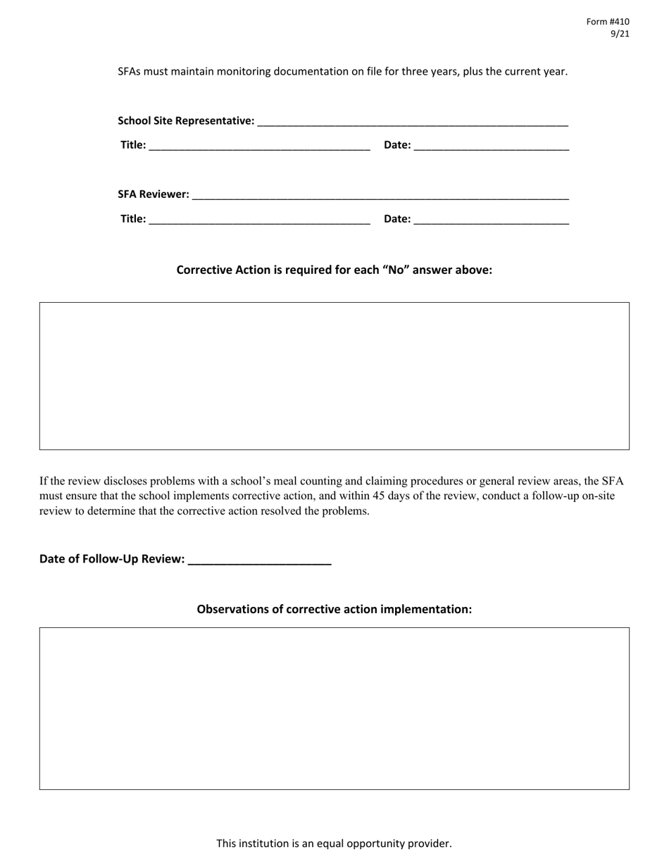 Form 410 Seamless Summer Option (Sso) Site Monitoring Form - New Jersey, Page 3