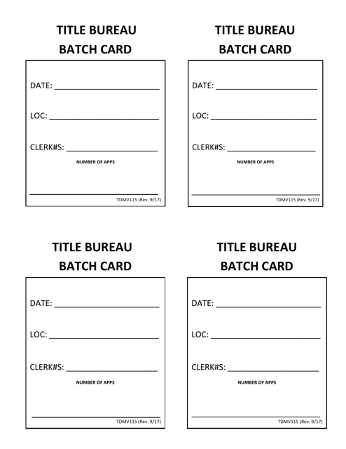 Form TDMV115 Title Batch Cards - New Hampshire