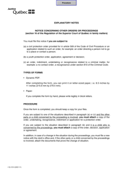 Form SJ-1214 &quot;Notice Concerning Other Orders or Proceedings&quot; - Quebec, Canada