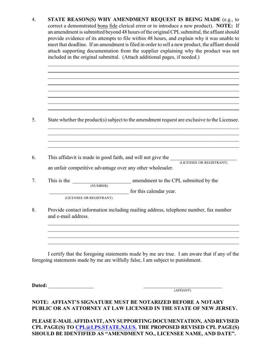 Affidavit in Support of Cpl Amendment Request - New Jersey, Page 2