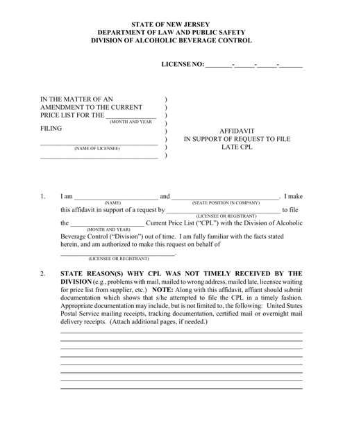 Affidavit in Support of Request to File Late Cpl - New Jersey Download Pdf