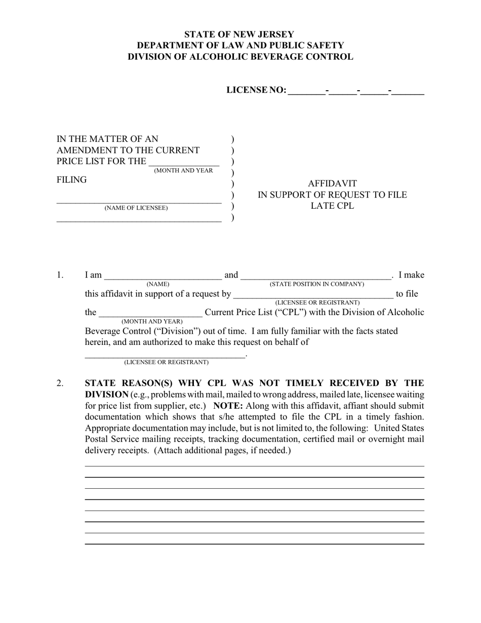 Affidavit in Support of Request to File Late Cpl - New Jersey, Page 1