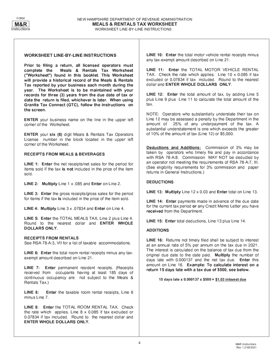 Form RSA-78A Meals  Rentals Tax Booklet - New Hampshire, Page 4