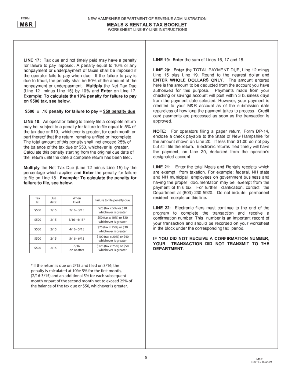 Form RSA-78A Meals  Rentals Tax Booklet - New Hampshire, Page 5
