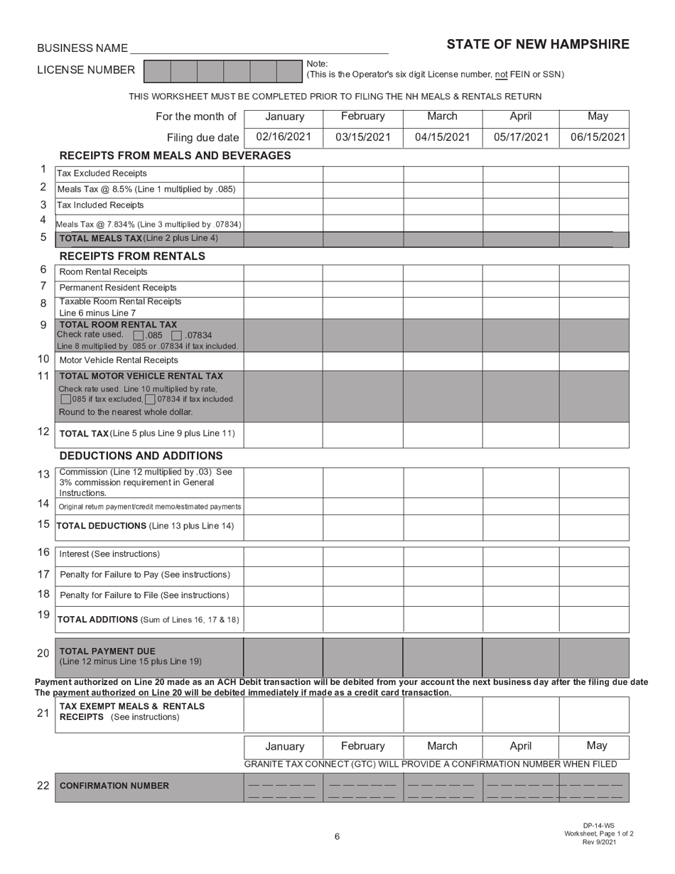 Form RSA-78A Meals  Rentals Tax Booklet - New Hampshire, Page 6