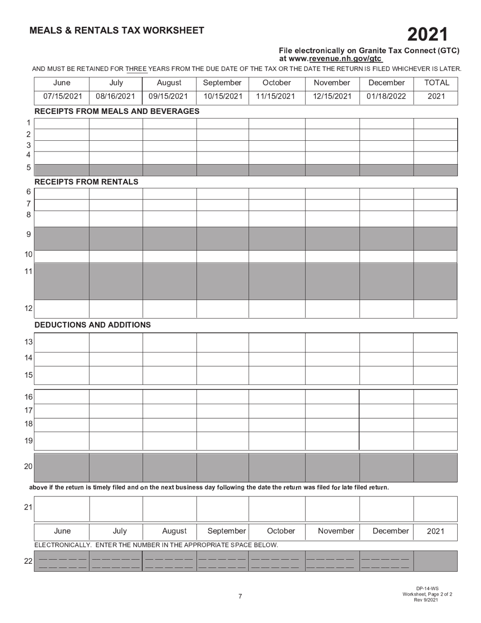 Form RSA-78A Meals  Rentals Tax Booklet - New Hampshire, Page 7