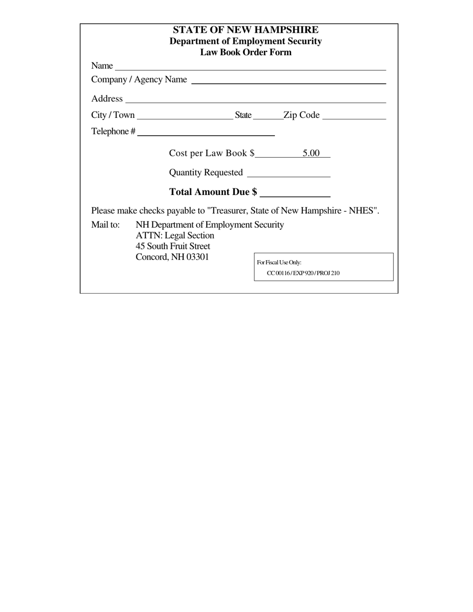 Law Book Order Form - New Hampshire, Page 1