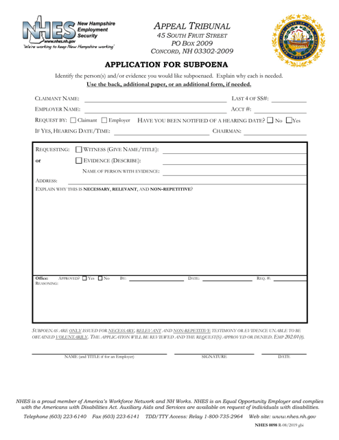 Form NHES0098 Application for Subpoena - New Hampshire