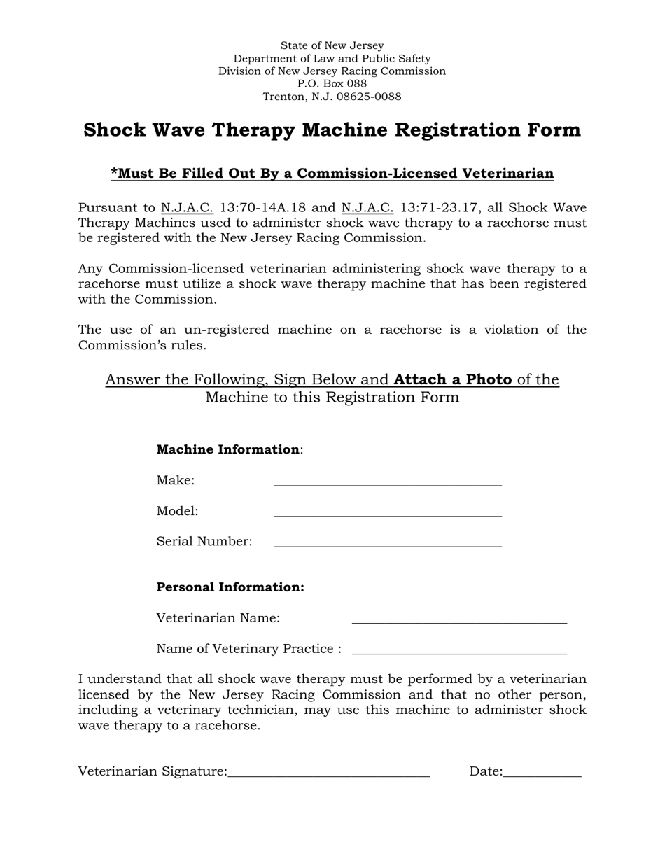 Shock Wave Therapy Machine Registration Form - New Jersey, Page 1