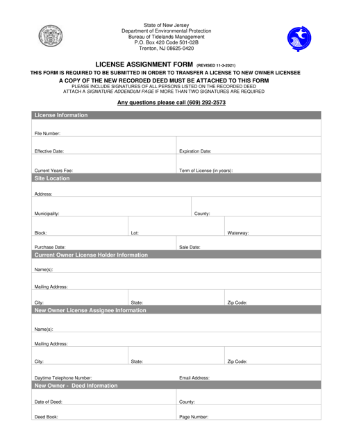 License Assignment Form - New Jersey Download Pdf
