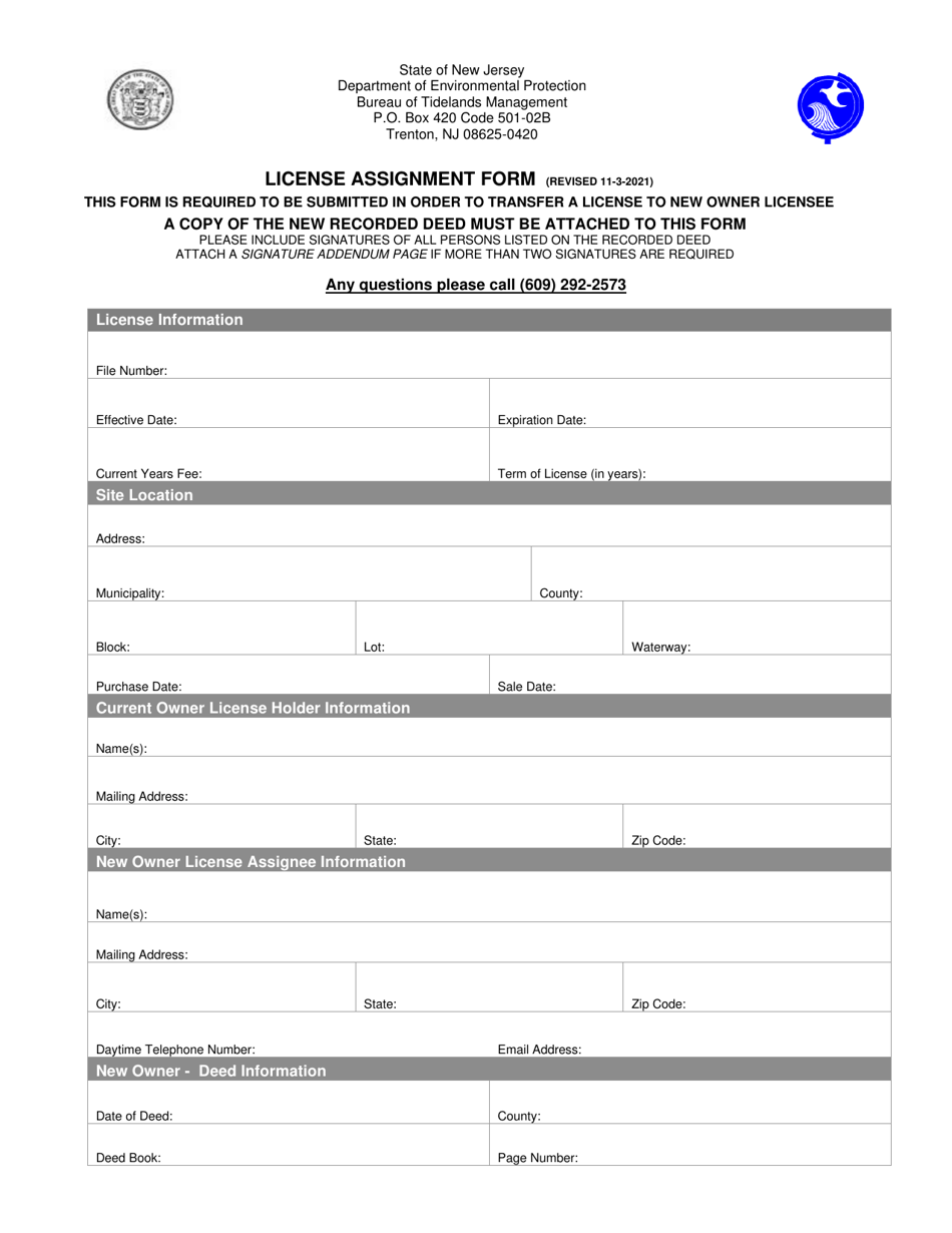 New Jersey License Assignment Form Download Printable PDF Templateroller
