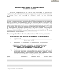Document preview: Thoroughbred Race Meeting Permit Application - New Jersey