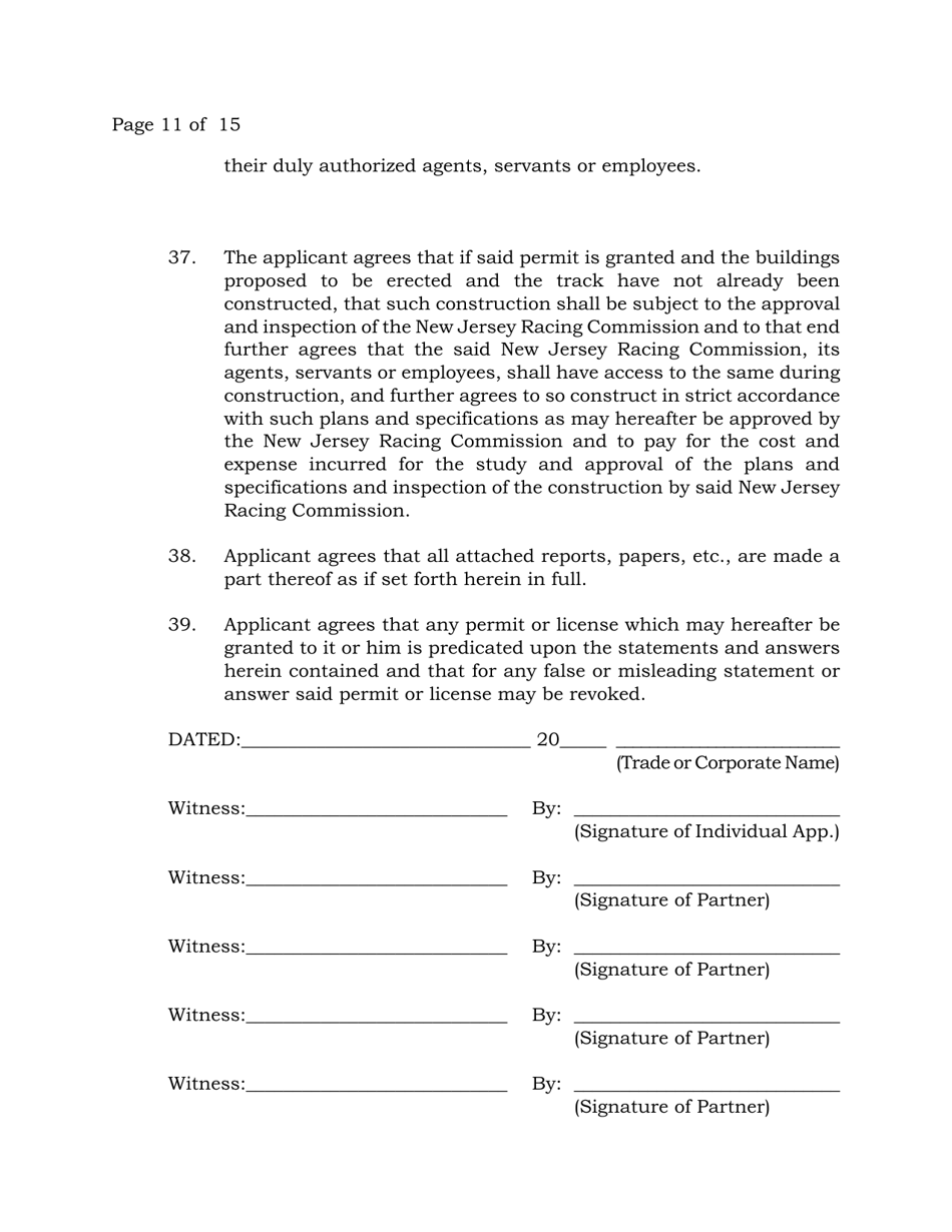 Harness Race Meeting Permit Application - New Jersey, Page 11