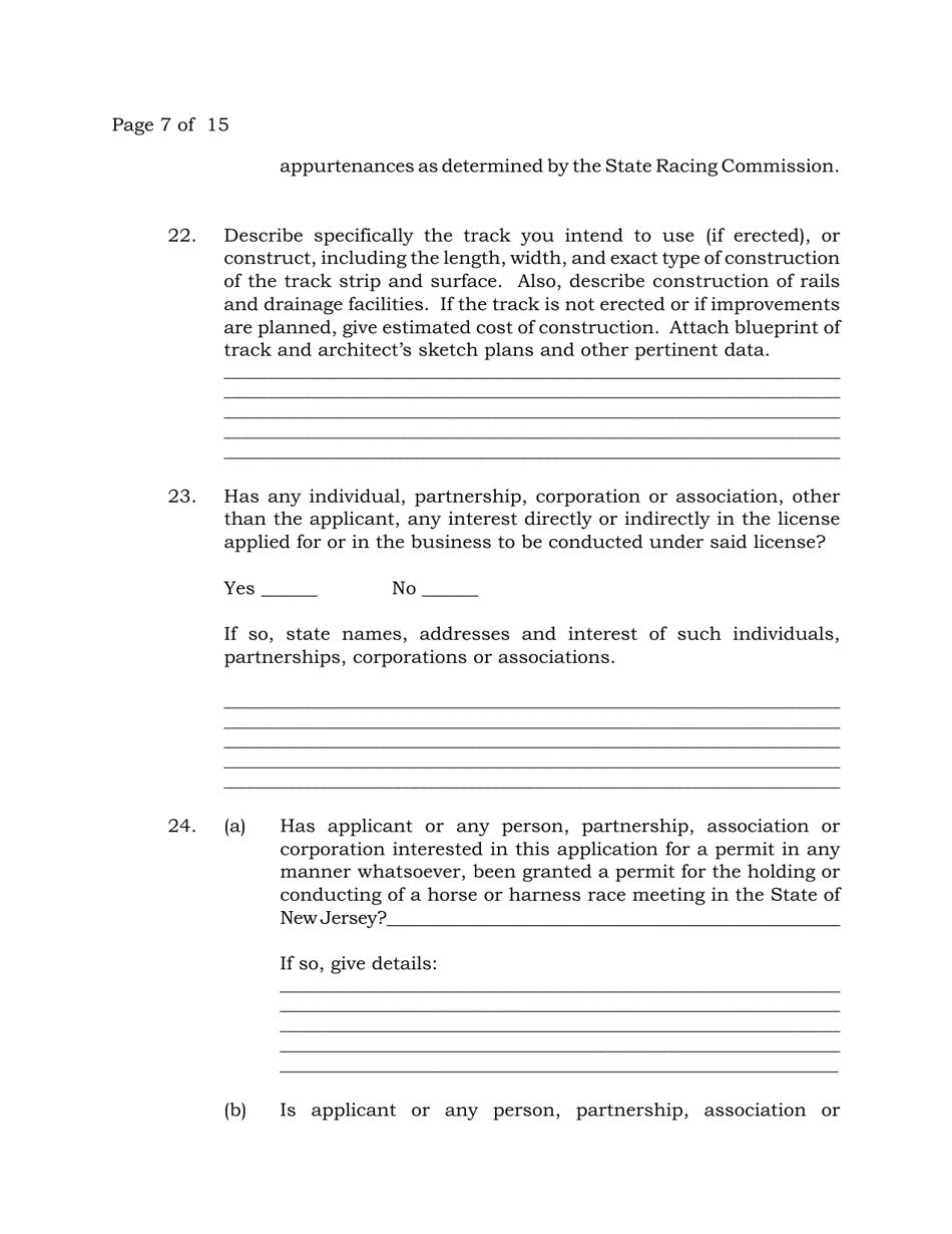 Harness Race Meeting Permit Application - New Jersey, Page 7