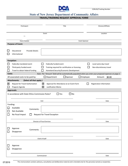 Travel-Training Approval Forms Package - New Jersey Download Pdf