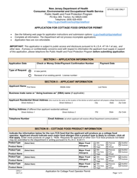 Form CFO-1 &quot;Application for Cottage Food Operator Permit&quot; - New Jersey