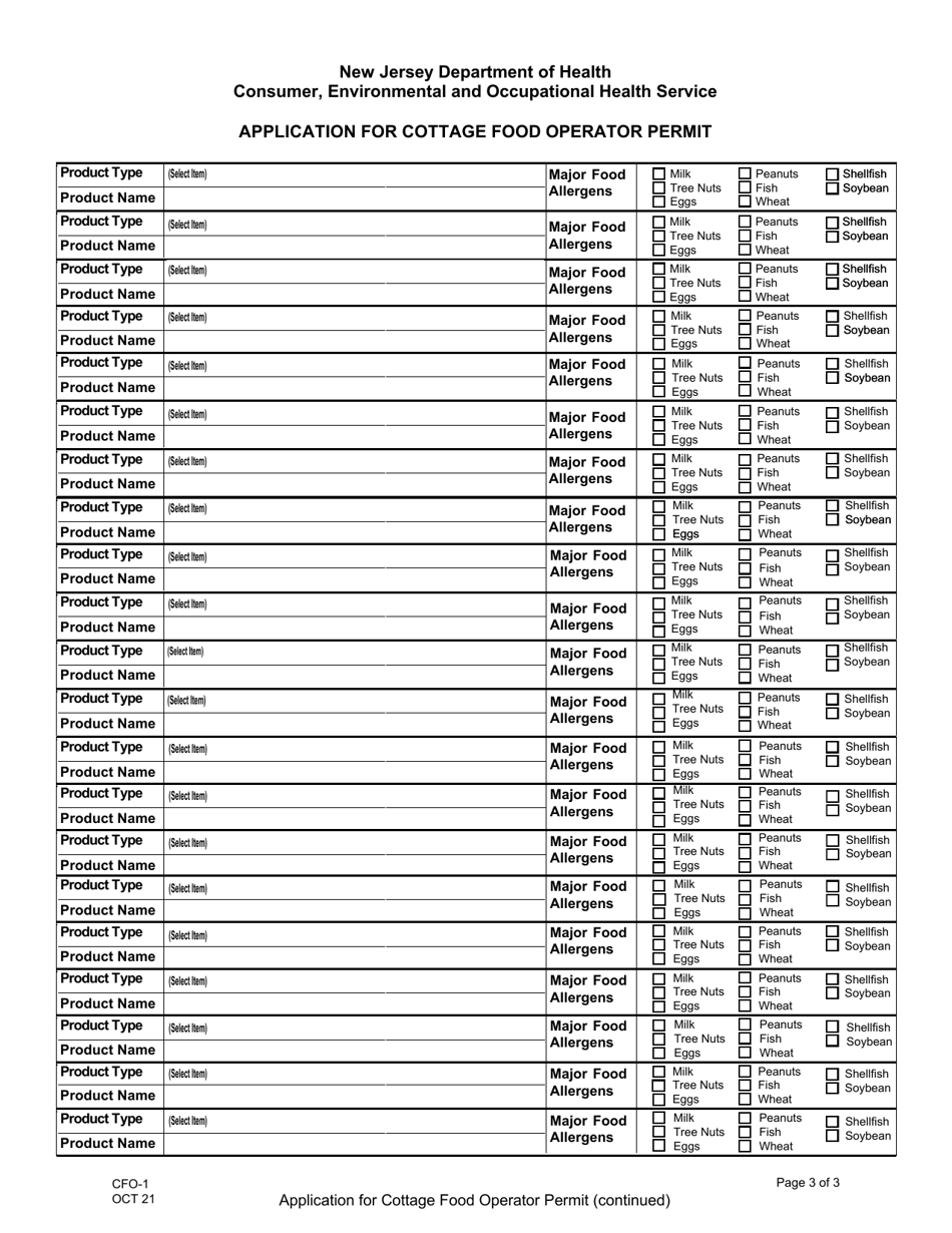 Form CFO-1 Application for Cottage Food Operator Permit - New Jersey, Page 3