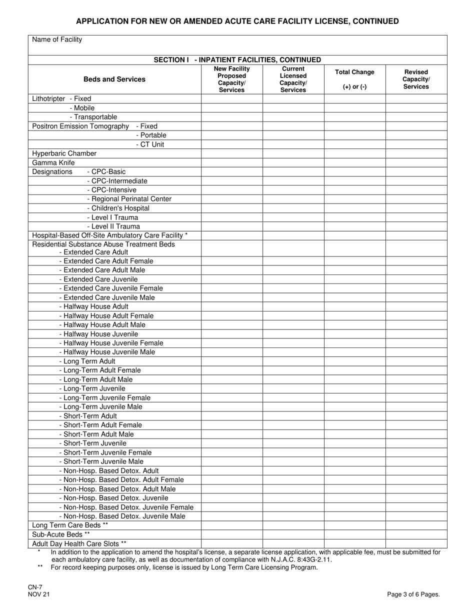 Form CN-7 Application for New or Amended Acute Care Facility License - New Jersey, Page 5